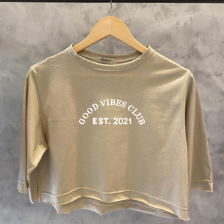 Cropped 100% Algodão Manga Curta ''Good Vibes Club'' Moda Gringa Blogueirinha Promoção Premium em Oferta na Shopee