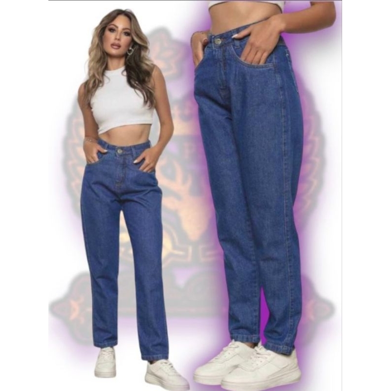 calça mom feminino jeans escura lisa wissam jeans