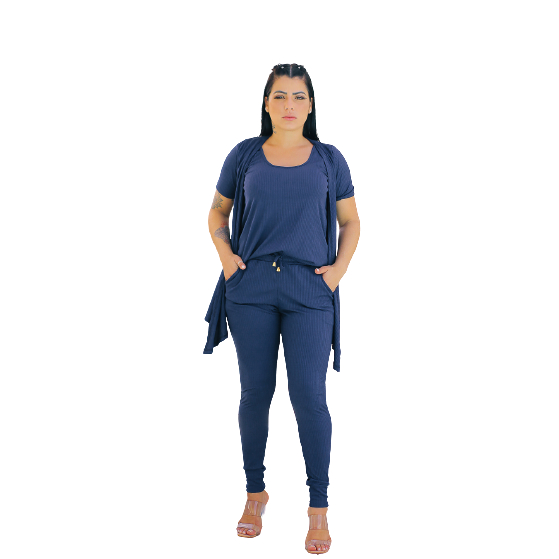Kit 3 Conjunto Kimono Cardigan P Ao Xg Calça + Camisa + Cardigan  3 Peças 25