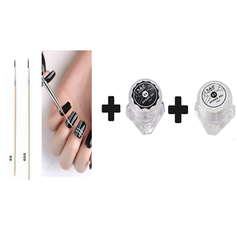 kit 2u Pincéis Ponta Fina Nailart/desenho Em Unhas Arte/pincel 00 000 + Spider gel   preto +  spider gel branco