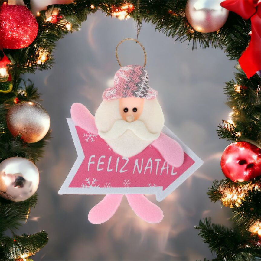 Enfeite Papai Noel Rosa Com Placa Feliz Natal Ornamentos Decorativos Enfeite De Porta