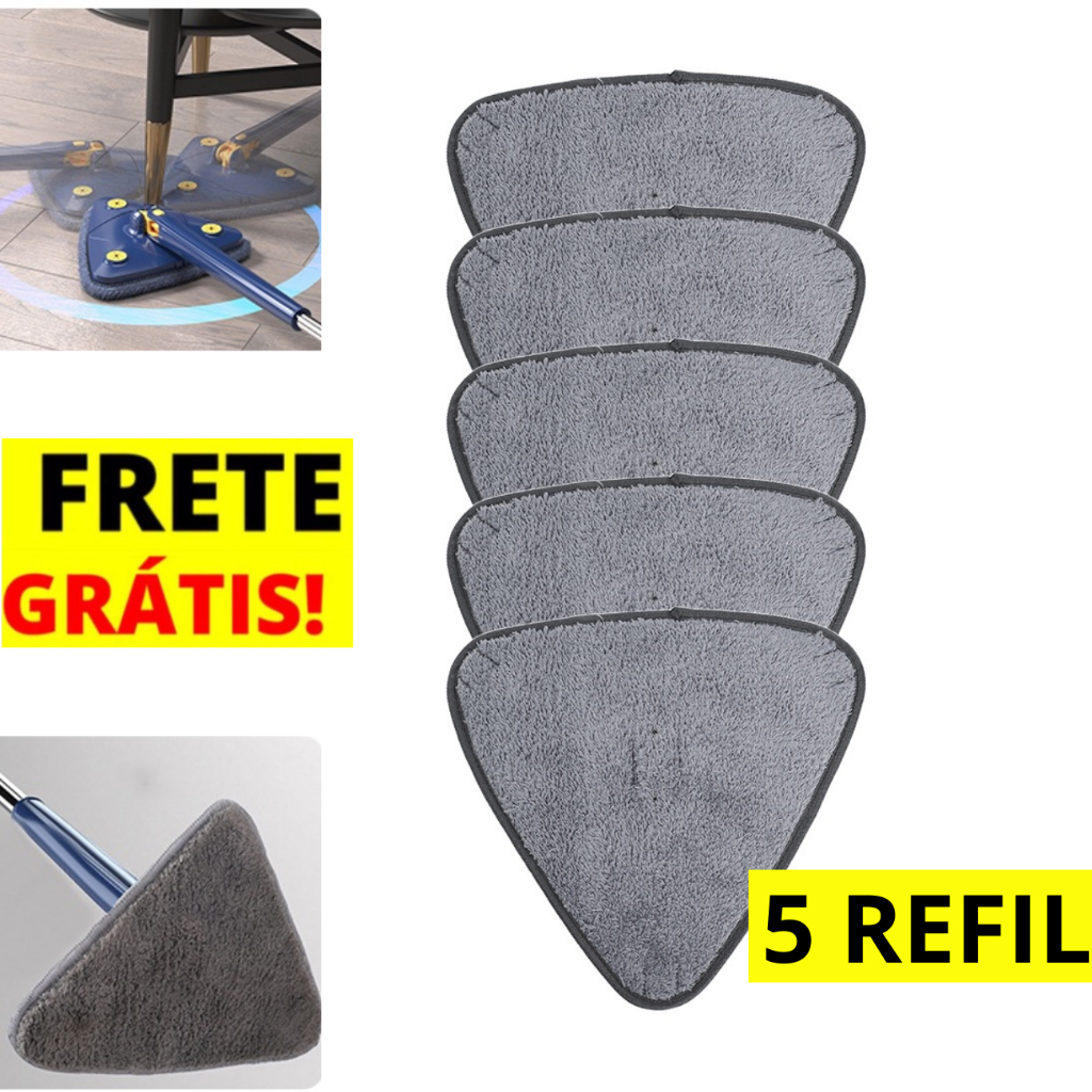 Kit 5 Refil Mop Triangular Esfregão 360 Rodo Giratório Lava Seca Microfibra Qualidade em Oferta na Shopee