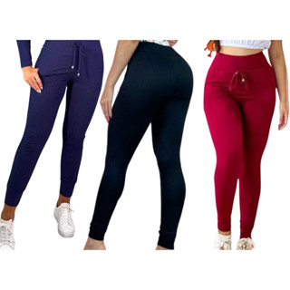 kit 3 Calça Ribana Canelada legging Jogger Cintura Alta