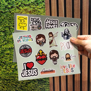 Cartela Adesivo Vinil Cristão Gospel Jesus para colar Biblia, Caderno, Celular, Tablet, Notebook, Carro, Instrumento (VERDE)