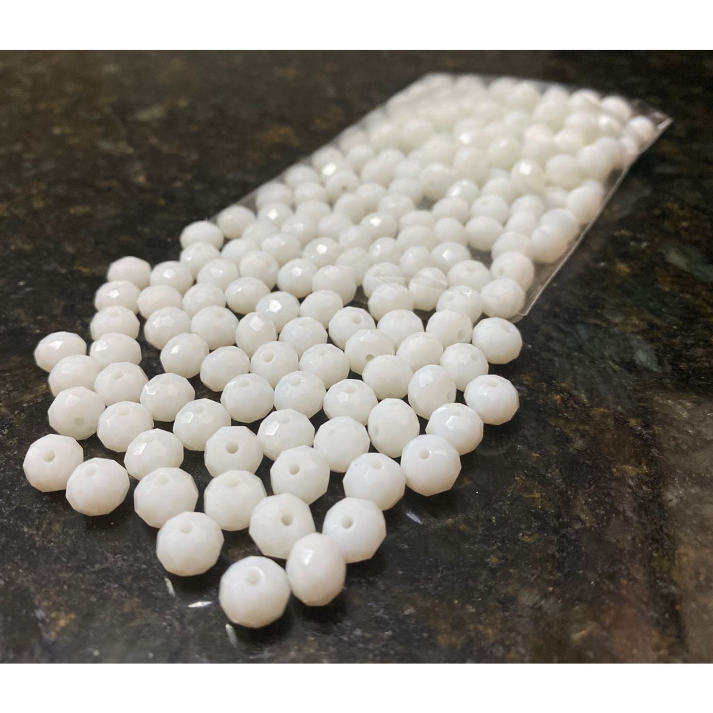 200 Missangas de cristal 8mm Branco Leitoso guia umbanda candomblé