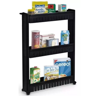 Prateleira Preta com Rodizio Rodinha Organizar Cozinha Lavanderia Casa Escritorio 3 Andares Modular em Oferta na Shopee