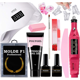 Kit Polygel Lixadeira Bivolt Unhas Alongamentos Molde F1 *Kit poligel completo*