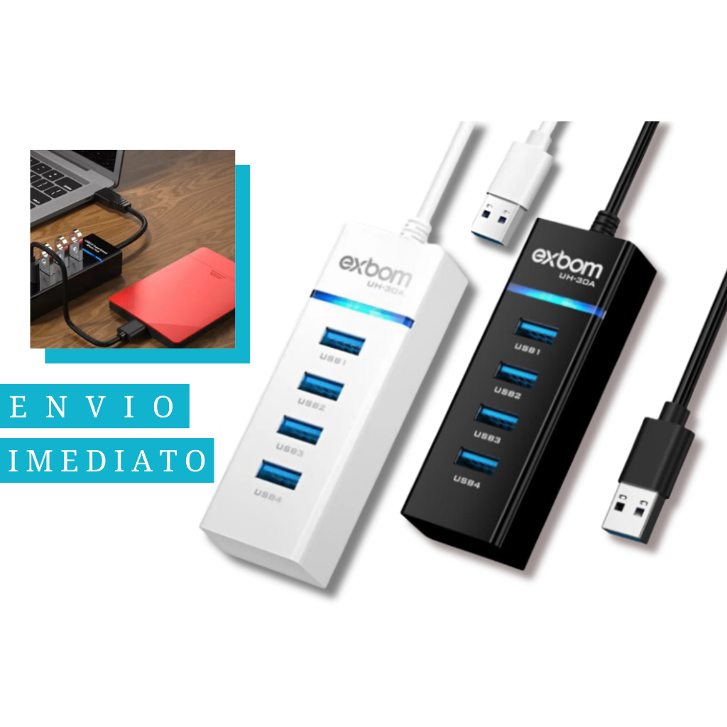 Hub Cabo Usb 3.0 Extensor 4 Portas High Speed Hd Pen Drive Exbom