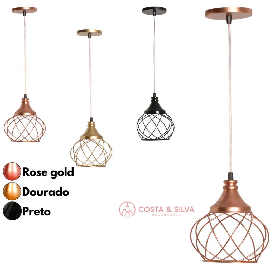 Pendente Lustre de Teto Luminária Aramado Esfera Balonê Estilo Industrial Vintage Cabo Cristal
