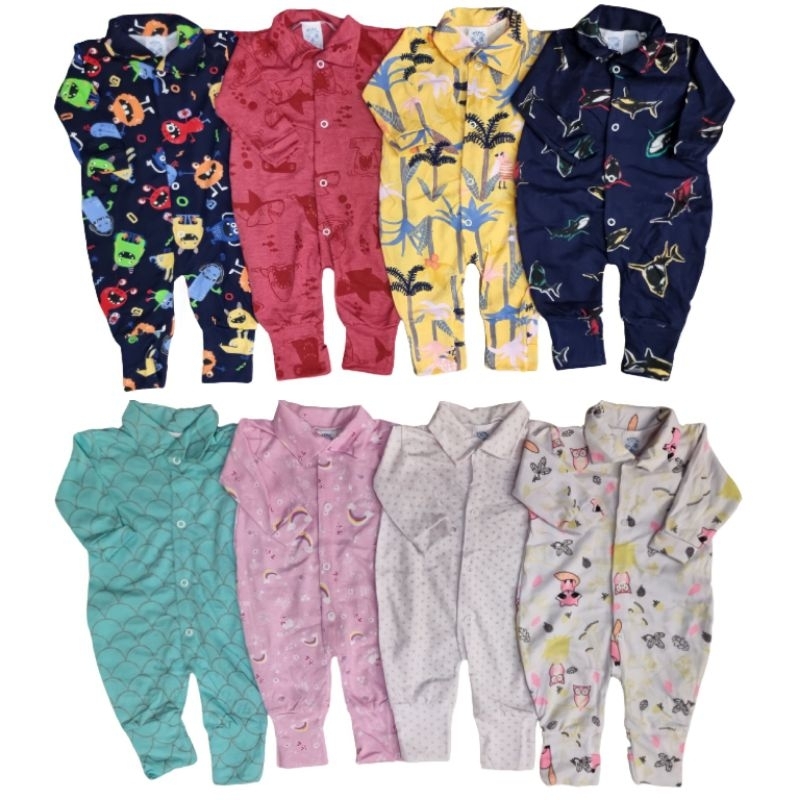 Macacão Bebê Malha Estampado Vira Pé Barato 100% Algodão em Oferta na Shopee