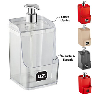 Porta Detergente Slim Sabão Líquido Dispenser Com Suporte Para Esponja Plástico UZ