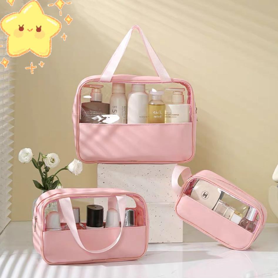 Imagem KIT 3 Necessaire Bolsa Portátil Transparente Para Viagem Cosméticos Produtos De Higiene Pessoal -QB24017