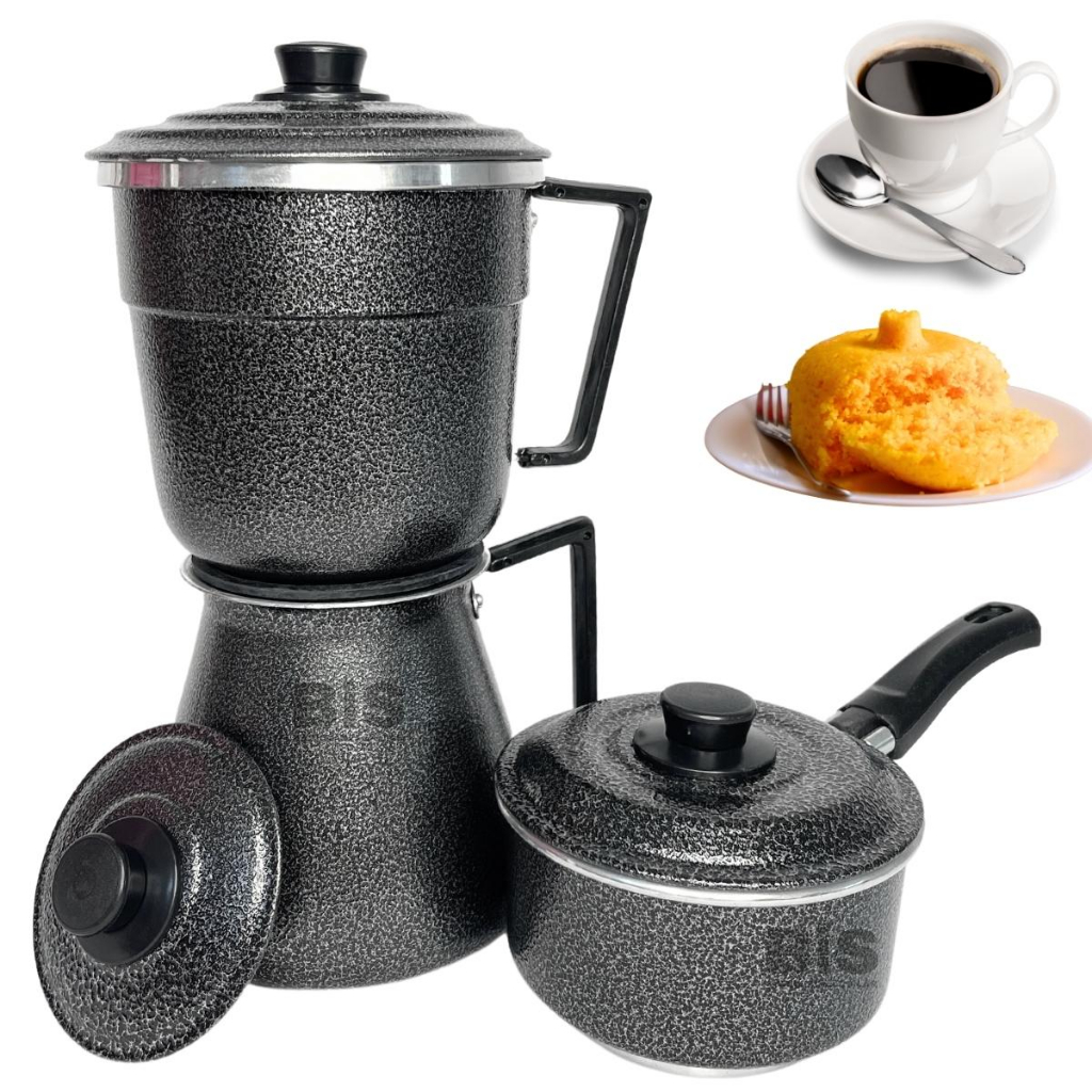 Cafeteira Multiuso 1L + Cuscuzeiro Individual Nordestino + Fervedor Em Aluminio