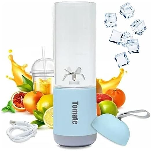 Mini Mixer Liquidificador 6 Laminas Portátil USB 330ml Com Jarra De Vidro Para Sucos Shakes Triturar Frutas Gelos E Vegetais (Azul)