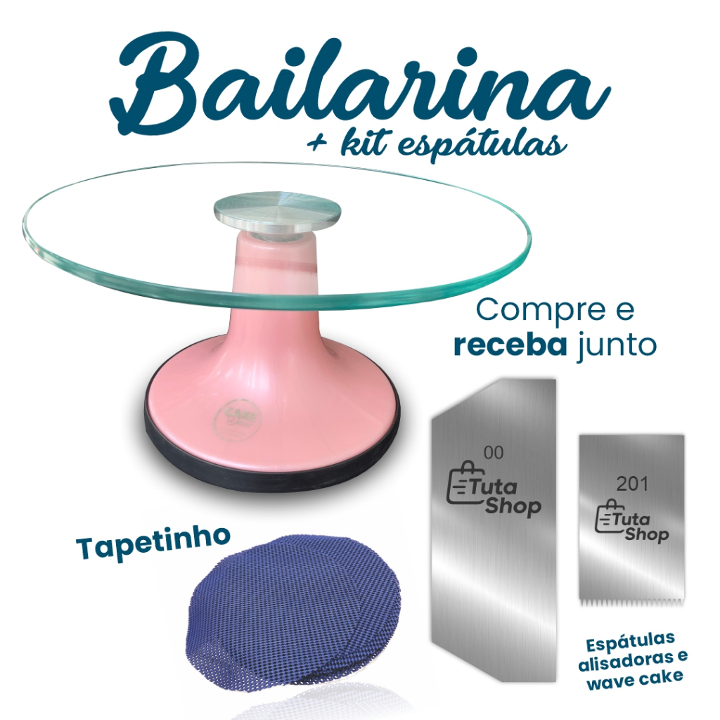 Bailarina de Vidro Profissional com Rolamentos Duplos Bailarina Para Bolo + Kit espátulas e Tapetinho antiderrapante