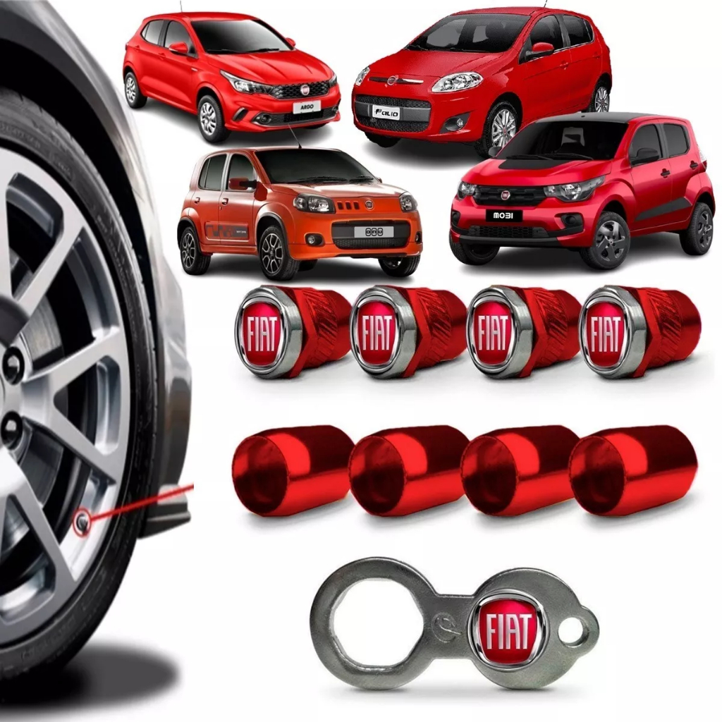 Tampa Bico Válvula de Roda Pneu Vermelho da Fiat Vermelho