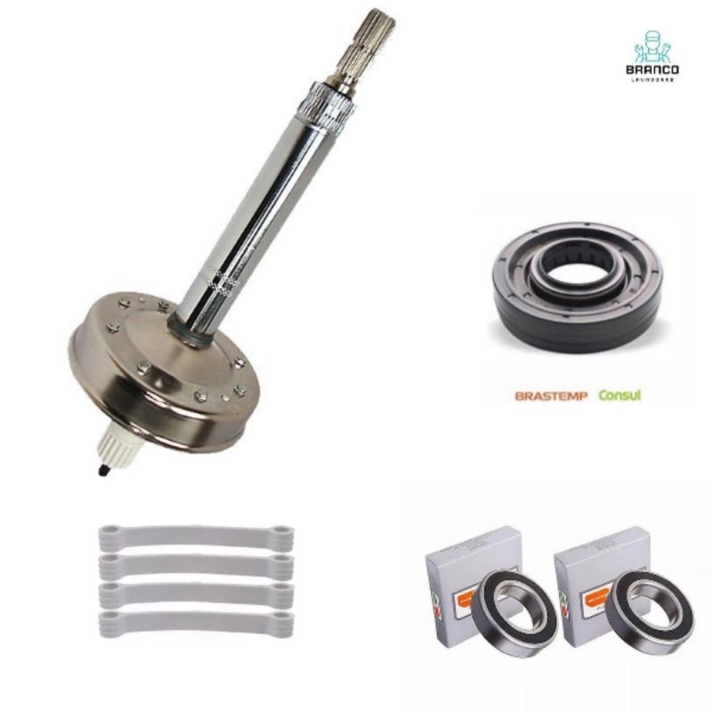 Kit Mecanismo Brastemp BWH15 + 02 Rolamentos 6006 + Retentor Eletrônica + 04 Tirantes Brancos máquinas de lavar Brastemp