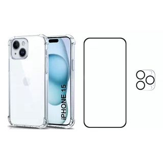 Kit Para iPhone 15 Pelicula Vidro 3D + Capa Capinha Anti Shock+Pelicula Camera 3D em Oferta na Shopee