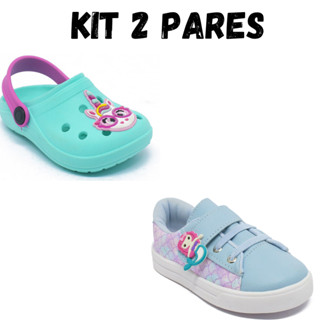 Kit 1 Tênis Infantil Feminino mais um crocs infantil menina kit escolar