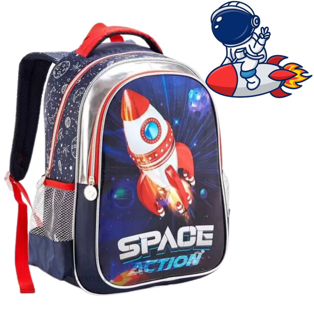 Mochila Infantil Menino Escolar Foguete Reforçada Pequena