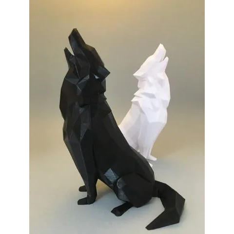 Kit 2 Esculturas Lobo / Husky Siberiano Preto e Branco Decorativo Impressão 3D
