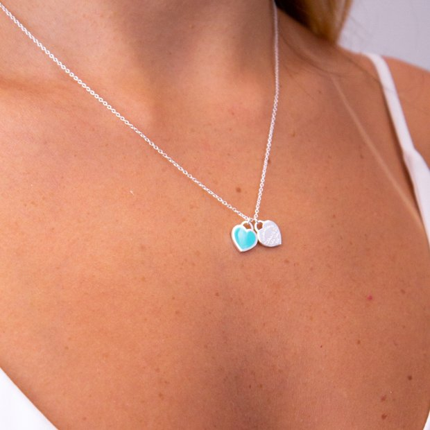 Colar TIFFANY &CO azul de PRATA 925 LEGÍTIMA DE LEI mini coração duplo double heart