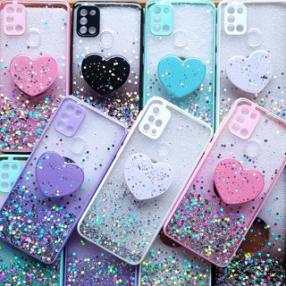 Capa Capinha Anti Impacto para Samsung Galaxy A21S Glitter Brilho Pop Socket Coração