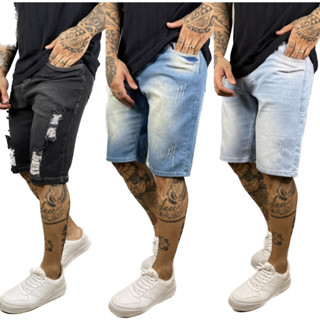 kit3 peças bermuda jeans masculina Elastano rasgada slim Premium QUANTIDADE 1
