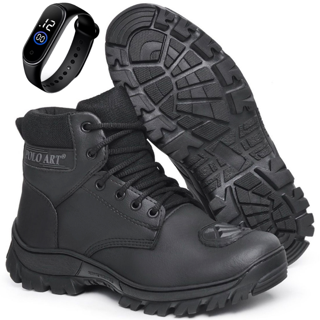 Bota Motoqueiro Militar Coturno Motociclista Com Proteção Marcha+ Relogio Ref:MT01-m