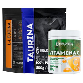 Kit: Leucina 500g + Taurina 500g + Vitamina C Em Pó 500g - 100% Puro Importado - Soldiers Nutrition