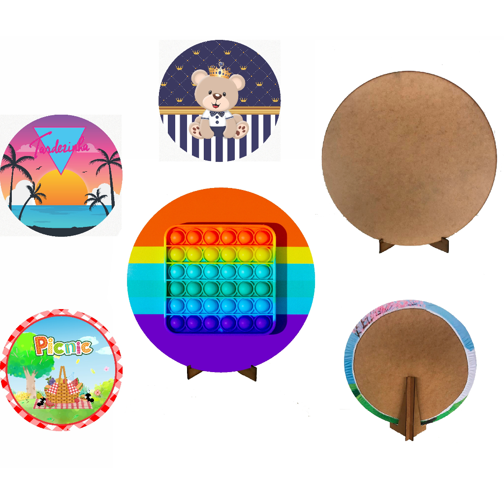Painel de Festa Redondo em Tecido 50cm + Suporte MDF Letra L
