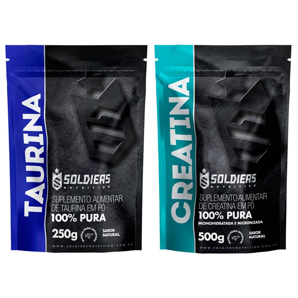 Kit: Creatina Monohidratada 500g + Taurina 500g - 100% Pura Importada - Soldiers Nutrition