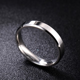Aliança De Namoro Prata 4mm Chanfrada Lisa Anel Feminino Masculino Estiloso Executivo Moda Homem De Casamento Noivado Aço Inoxidável Fininha Aço Inoxidável 316L A_09
