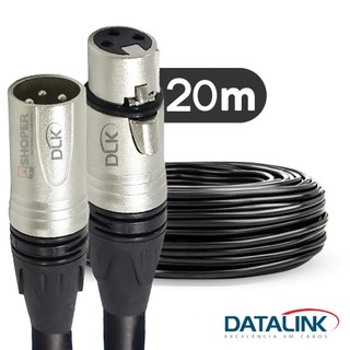 20 Metros Cabo XLR Profissional Balanceado - Datalink - Cabo 20 Metros Para Microfone XLR Macho e Fêmea
