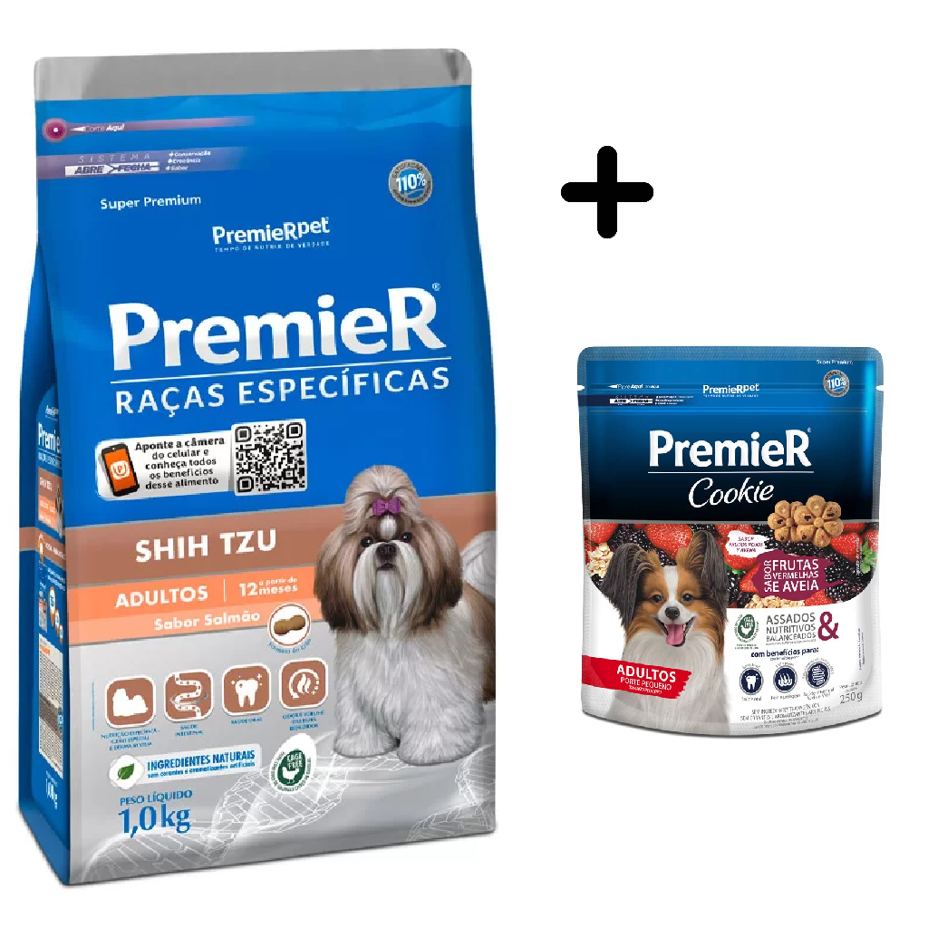 Ração Premier Raças Específicas Shih Tzu Adulto 1kg + Cookie Premier Frutas Vermelhas