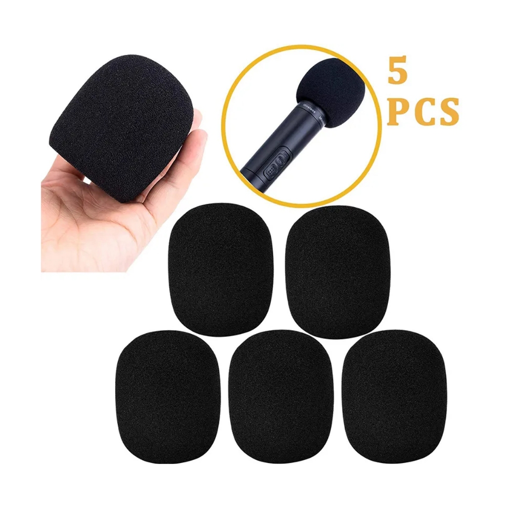 Kit Com 5 Espuma Anti Puff P/ Microfones Com Fio E Sem Fio Rvn