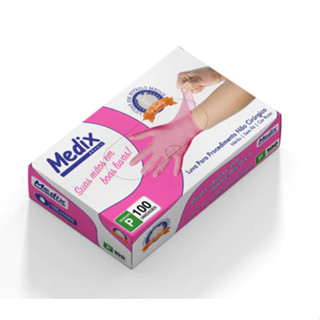 Luva procedimento descartável Nitrílica ROSA Sem Pó Tam. M Cx C/100un