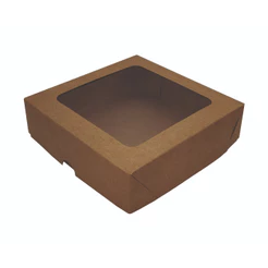 Caixa De Presente Visor Kraft - 10 unidades - 25x25x6,5 (cm)