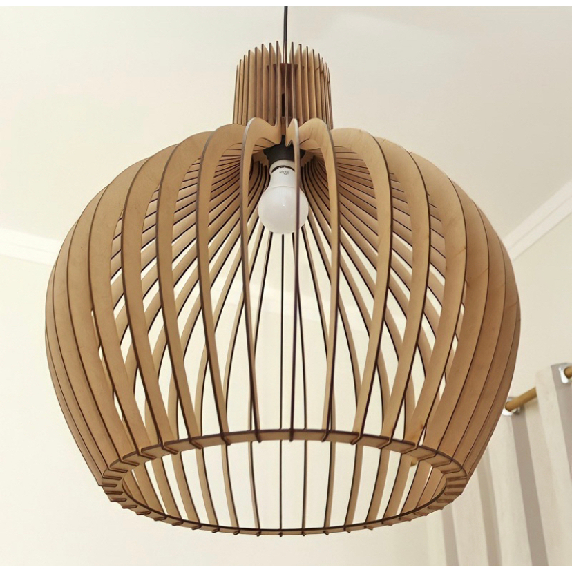 Pendente de Teto Lustre Grande de Sala de Madeira Mdf decoração cor Cru - 1gmc em Oferta na Shopee