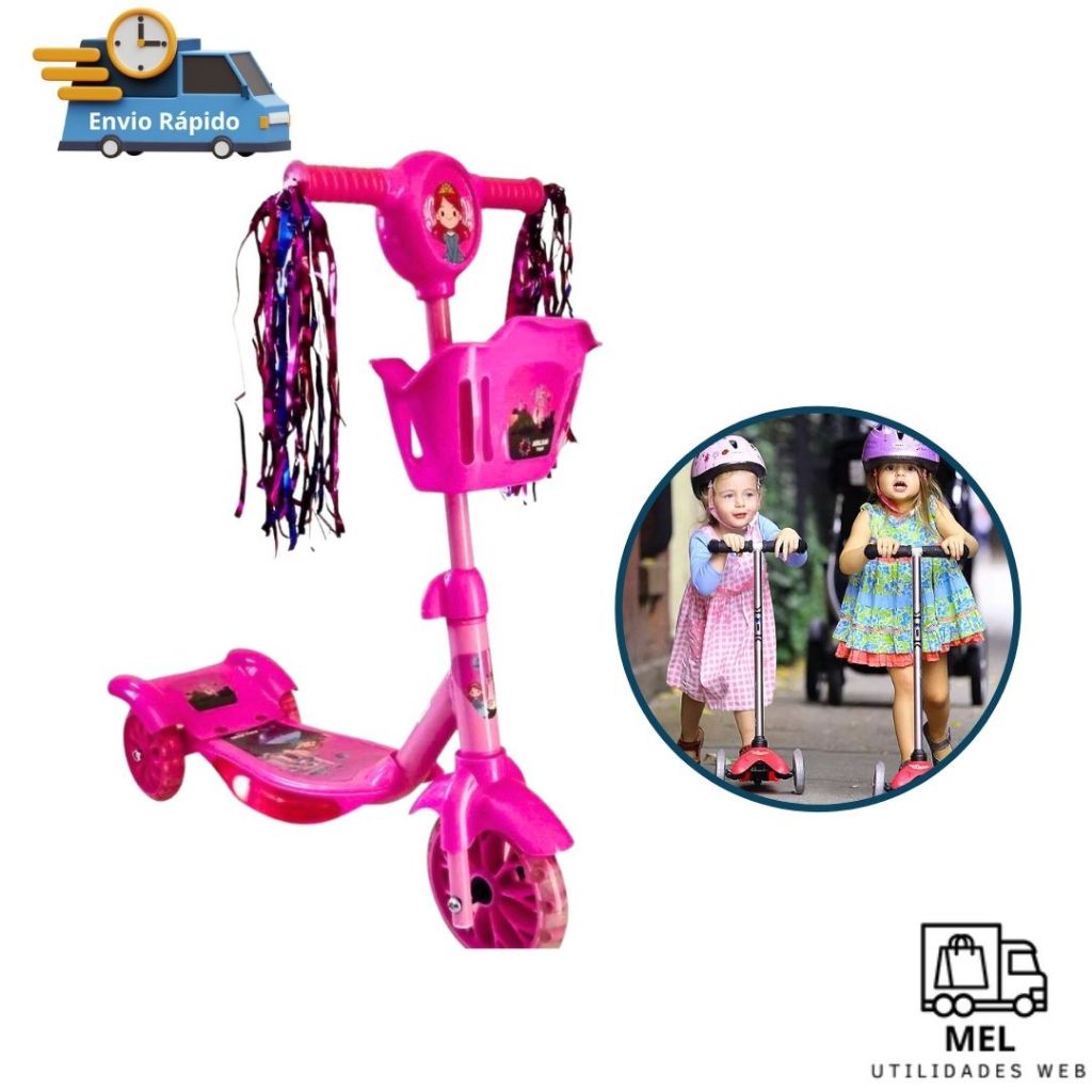 Patinete Divertido Rosa Arcani Toys Com Som E Luz Patinete Infantil 3 Rodas Gel Para Crianças Patinete Arcani Toys Rosa Infantil