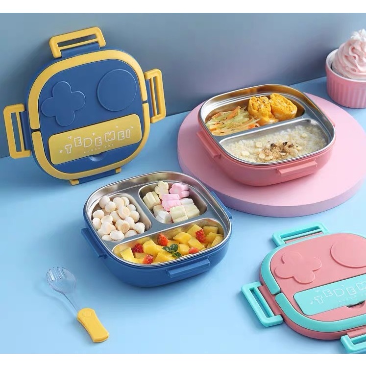 Lancheira Infantil termica de Aco Inox 304 com Colher e Divisoria