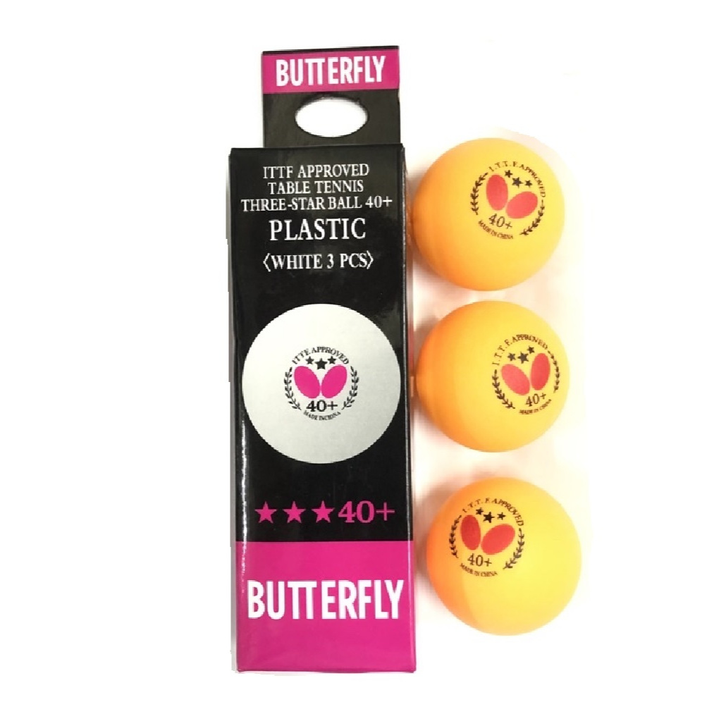 Bola De Tênis De Mesa Butterfly 40+ 3 Estrelas Plastico Kit Com 3 Unidades