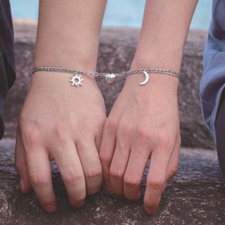 Pulseira da Amizade Magnética Sol e Lua Prata Colar de Amizade Sol e Lua