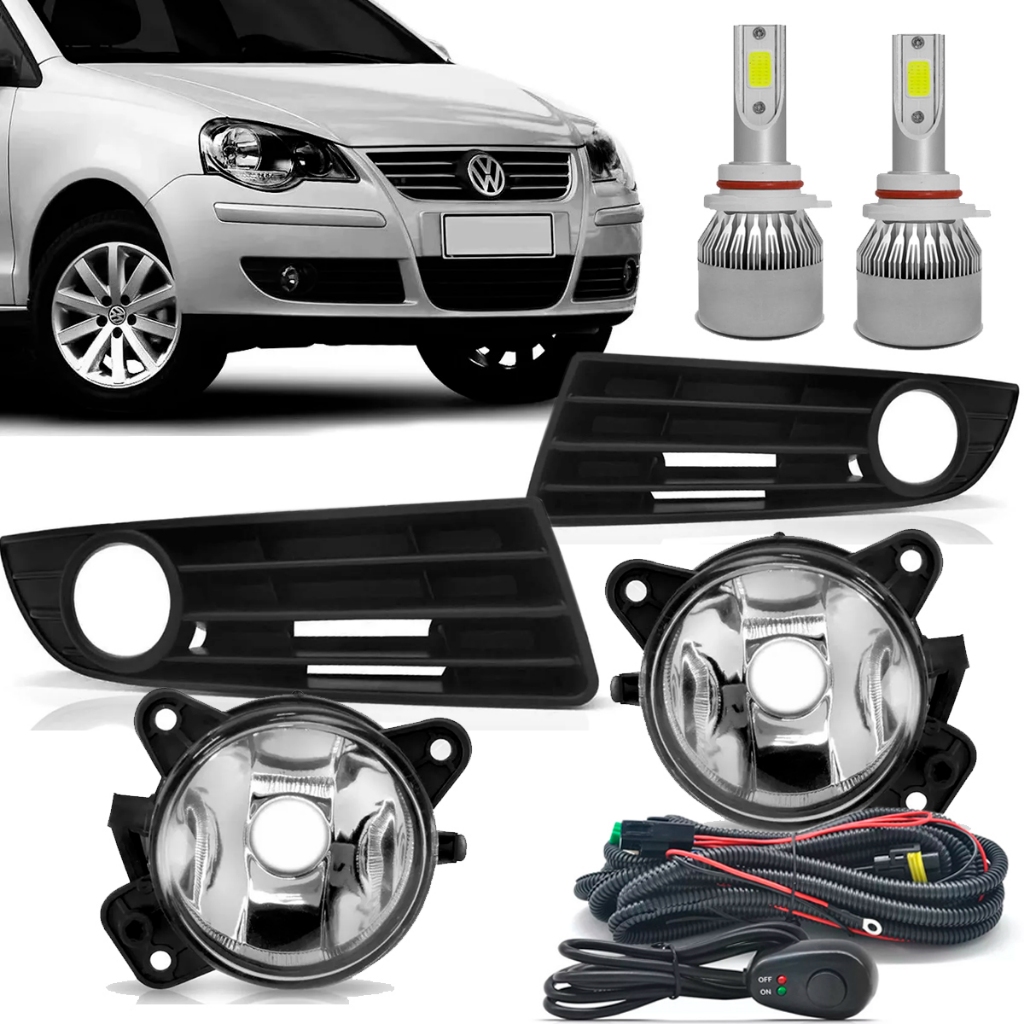 Kit Farol Milha C/ Moldura Preta Polo 2007 2008 2009 2010 2011 + Super Led