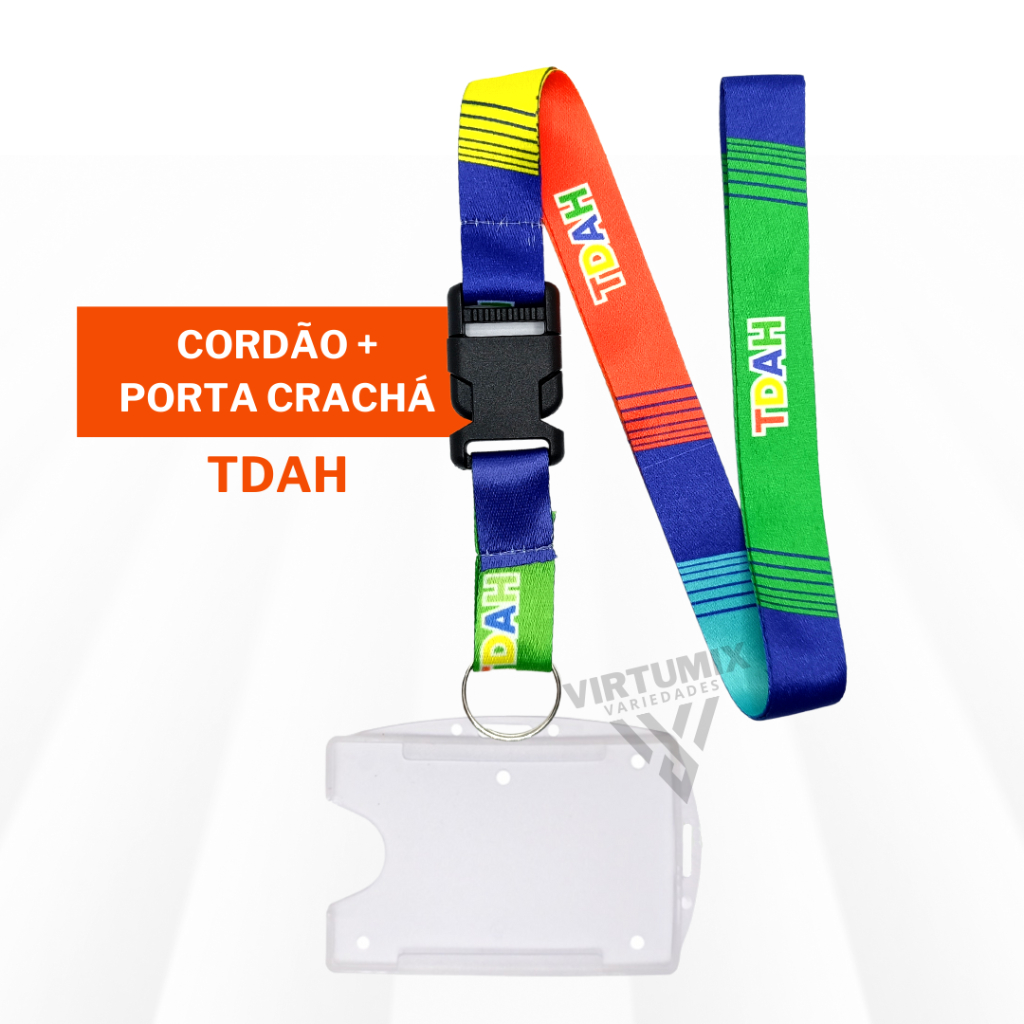 Kit Cordão TDAH com Porta Crachá Horizontal e Vertical Transparente em Oferta na Shopee
