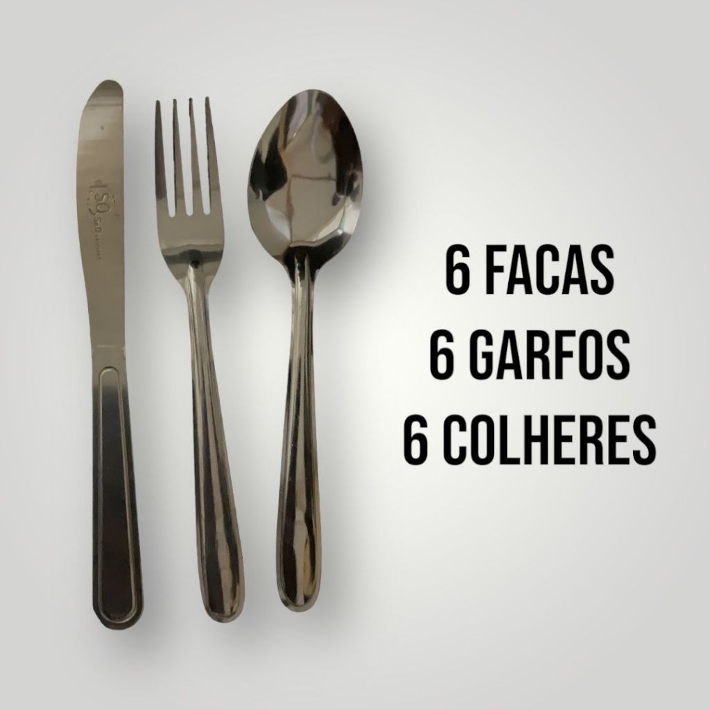 Jogo Sobremesa Inox 6 Colheres 6 Garfos 6 Facas Bolos Buffet