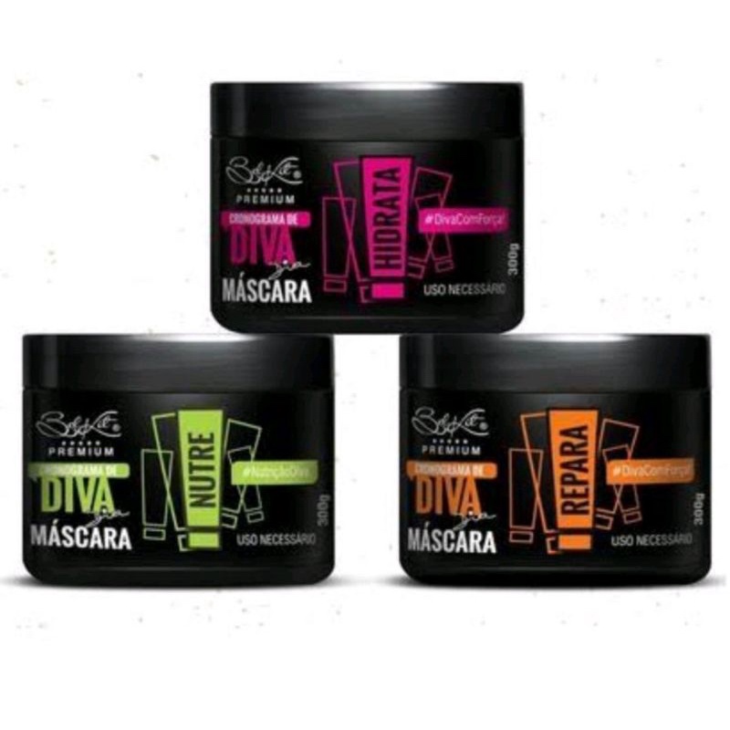 01  Máscaras cronograma capilar de diva Belkit - Nutrição, reparação e hidratação - Hidrata, Repara e Nu