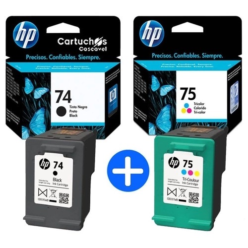 Kit Cartuchos Hp 74 E 75 Originais Lacrados Na Caixa Para Impressora HP Impressora HP Deskjet D4360 - HP Photosmart C4424 All-in-One Printer - Multifuncional HP Photosmart C4480 - HP Photosmart C4440 All-in-One Printer - HP Photosmart C4524 All-in-One Pri