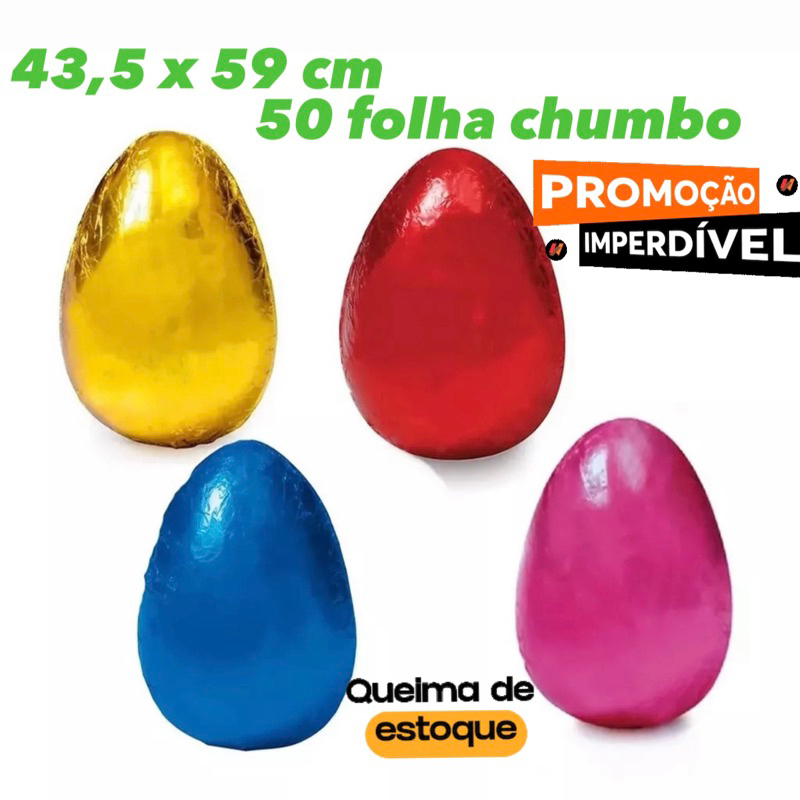 50 FOLHA CHUMBO DE ALUMÍNIO PARA OVO DE PÁSCOA 43,5x59 CM CORES OFF em Oferta na Shopee
