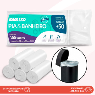 100 Sacos De Lixo Cor Branca Para Lixeiras Pequenas Pia Banheiro Lavabo Cozinha Descarte Resíduos 34x38cm Prático Resistente Reforçado Tipo Bobina Picotada Baglixo